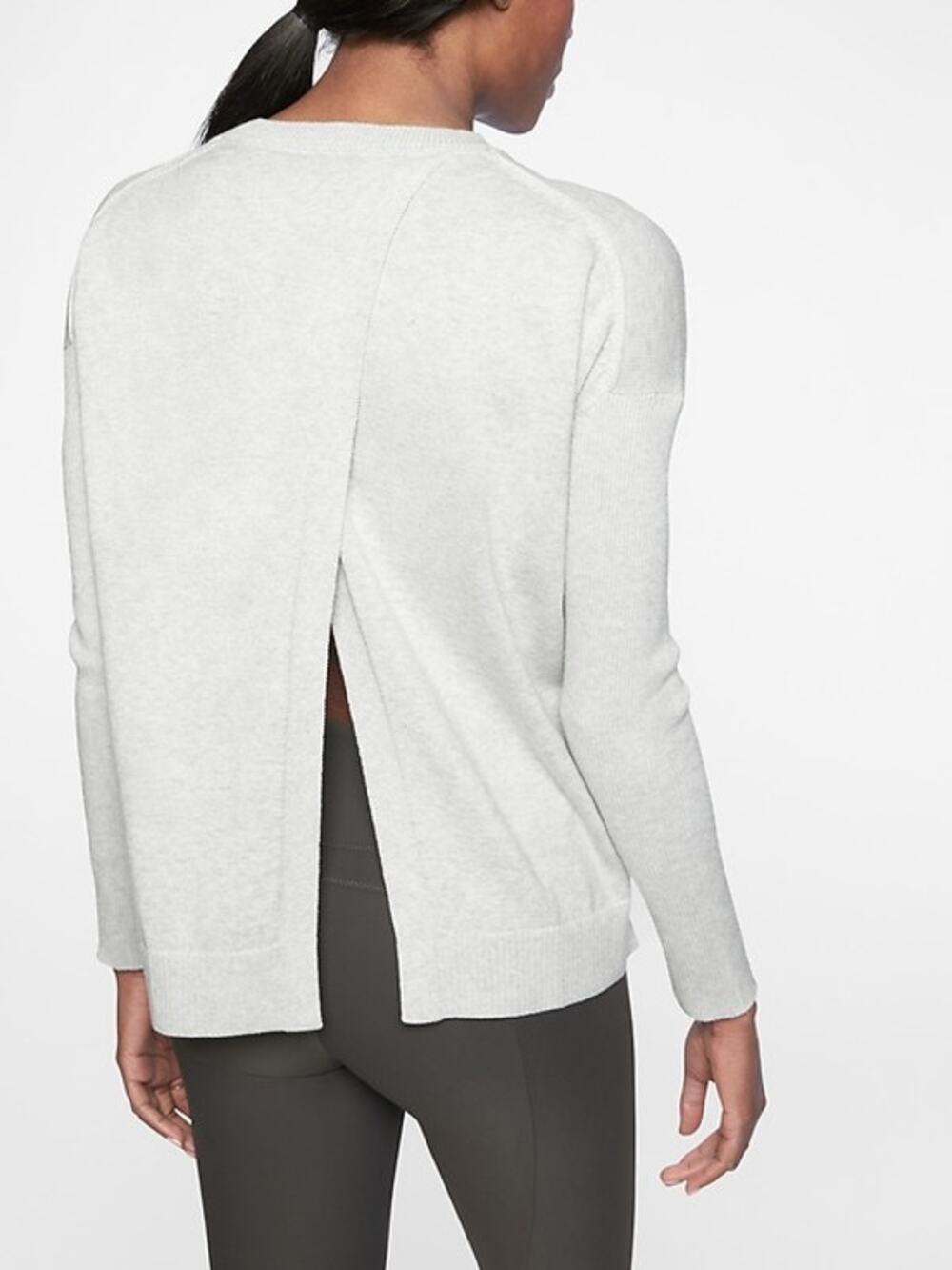 Athleta Highland Crossback Sweater Womens Size XS Silk Light Heather Gray Ballet